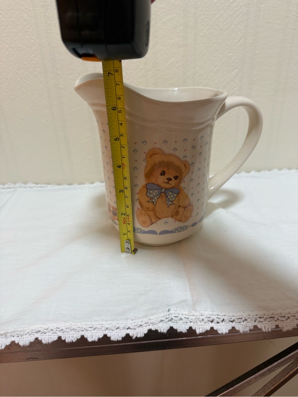 Ceramic Teddy Bear Pitcher with Blue Bow - Picture 10 of 11